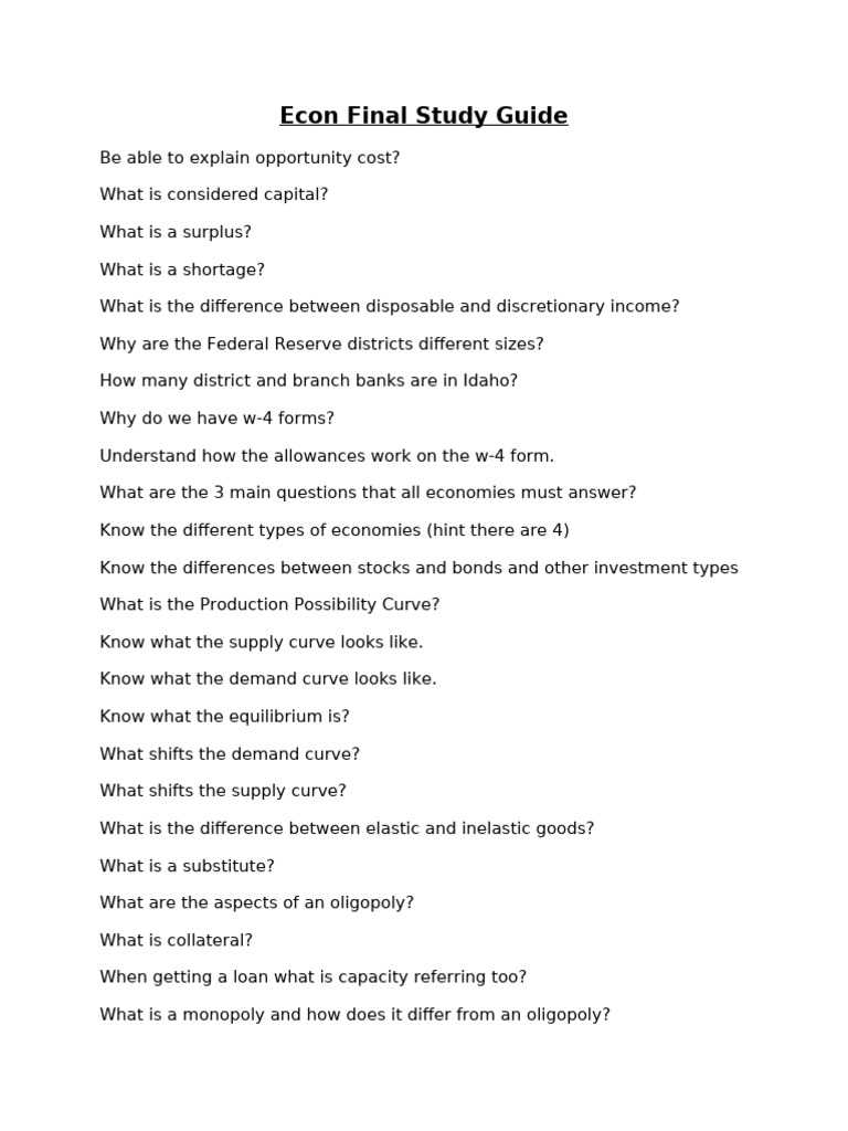 Comprehensive Econ Final Study Guide | PDF