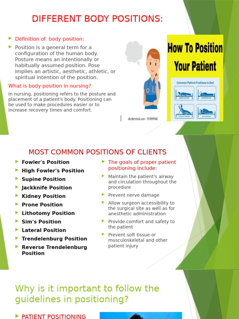Essential Nursing Body Positions Guide | PDF | Anatomical Terms Of ...