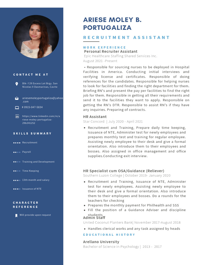 Ariese Moley Portugaliza - CV | PDF | Employee Relations | Employment