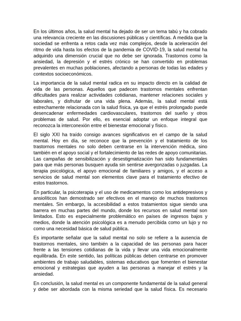 La Importancia de La Salud Mental en El Siglo XXI | PDF | Salud mental ...