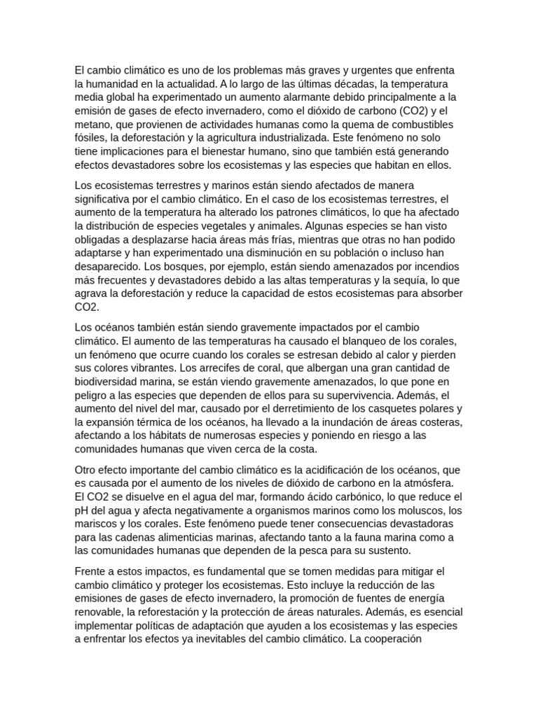 El Cambio Climático y Sus Efectos en Los Ecosistemas | PDF | Cambio ...