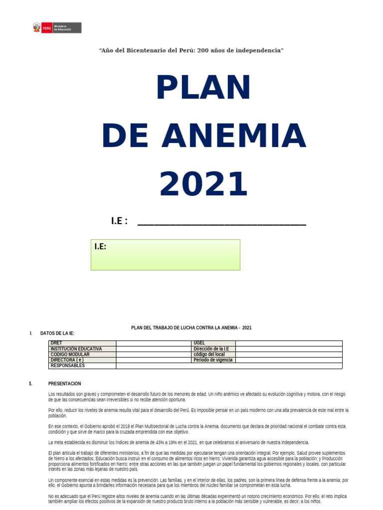 Plan de Lucha Contra la Anemia 2021 | PDF | Violación | Perú