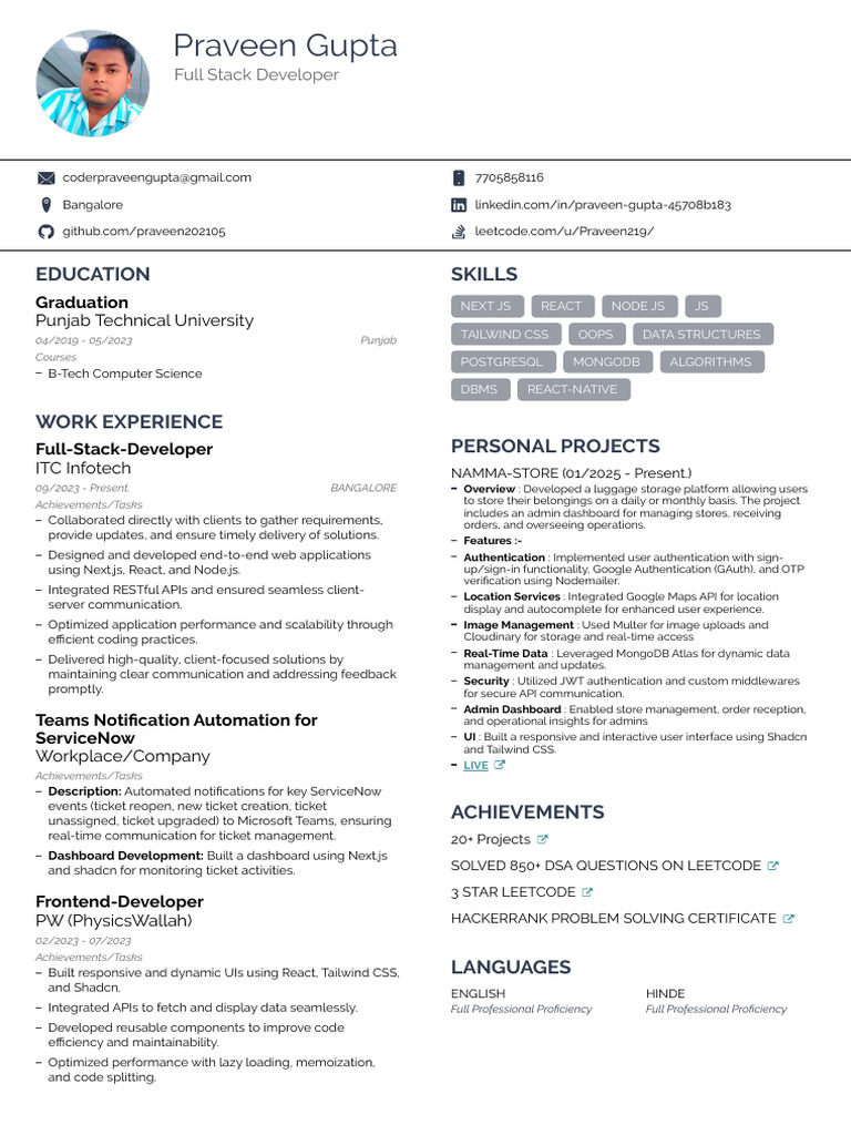 My Resume - 1738029278181 - PRAVEEN GUPTA | PDF | Computing | Computer ...
