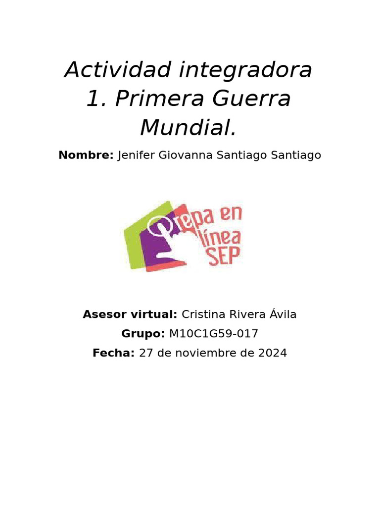 Actividad Integradora 1: Primera Guerra Mundial | PDF