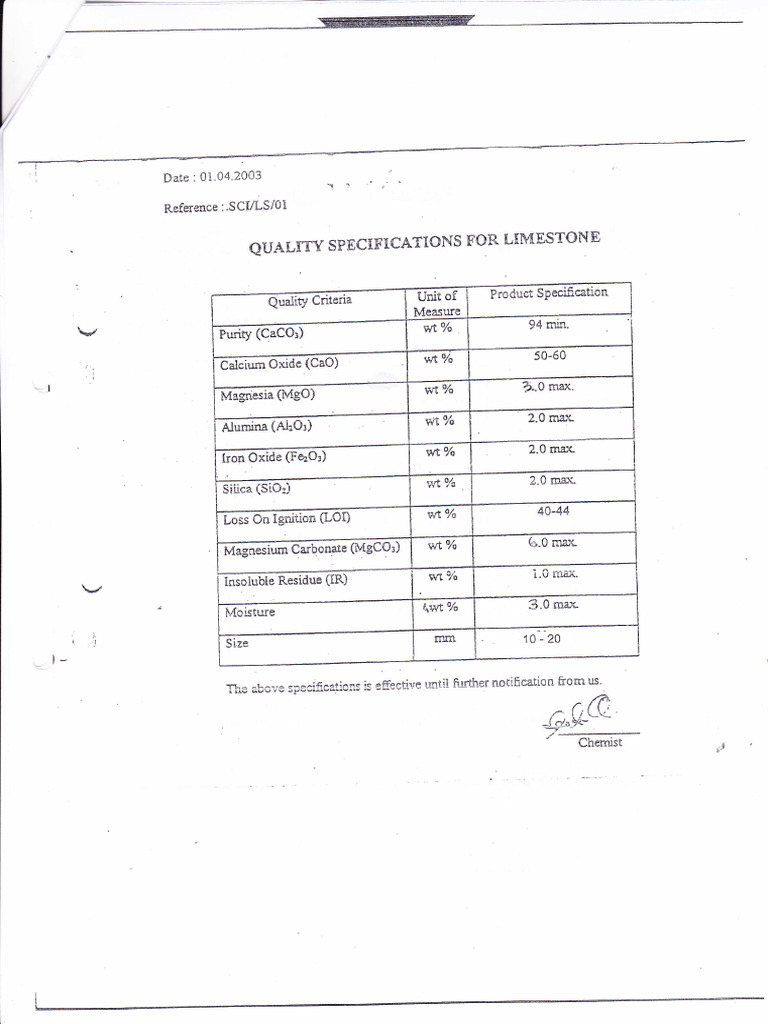 Limestone Spec | PDF | Metallic Elements | Chemical Elements