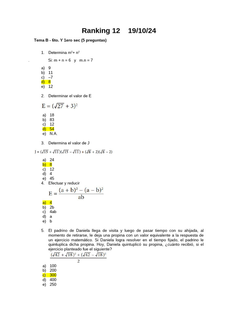 Problemas Matemáticos para Secundaria | PDF | Matemática Elemental ...