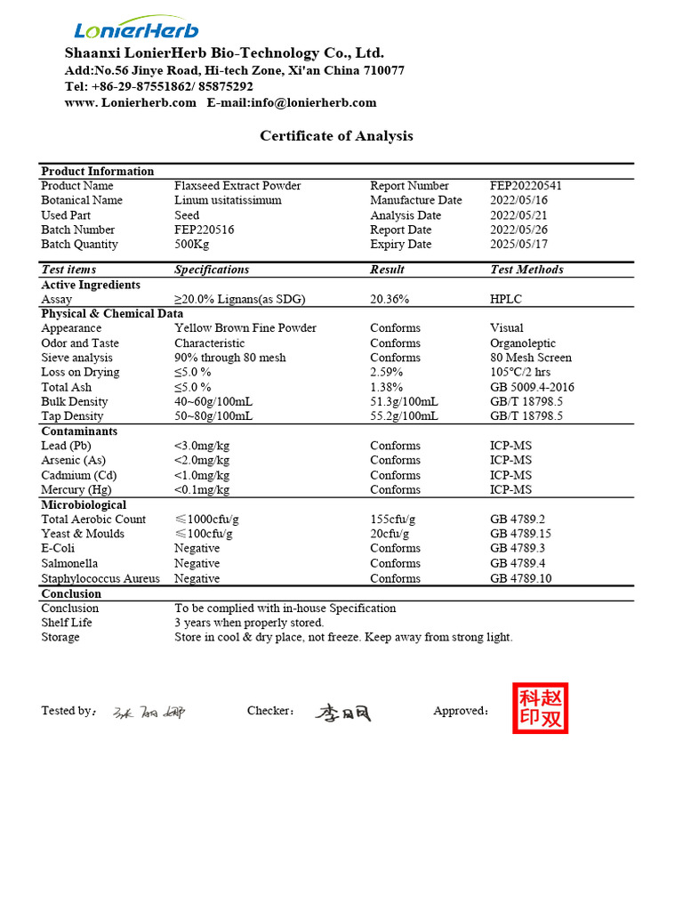 Coa of flax seed extract pdf
