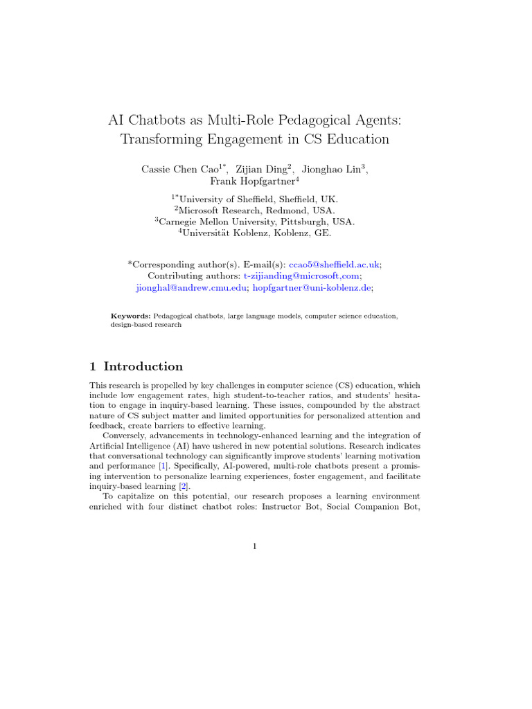 Multi-Role AI Chatbots in CS Education | PDF | Qualitative Research ...