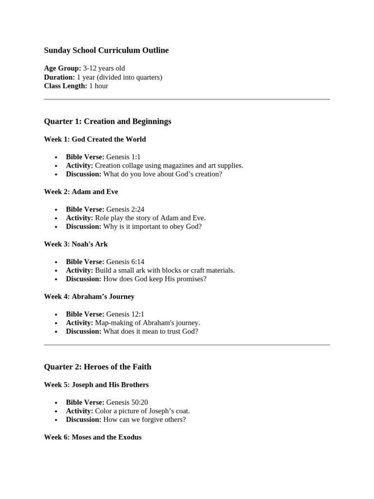 Sunday School Curriculum for Ages 3-12 | PDF | Book Of Genesis | Book ...