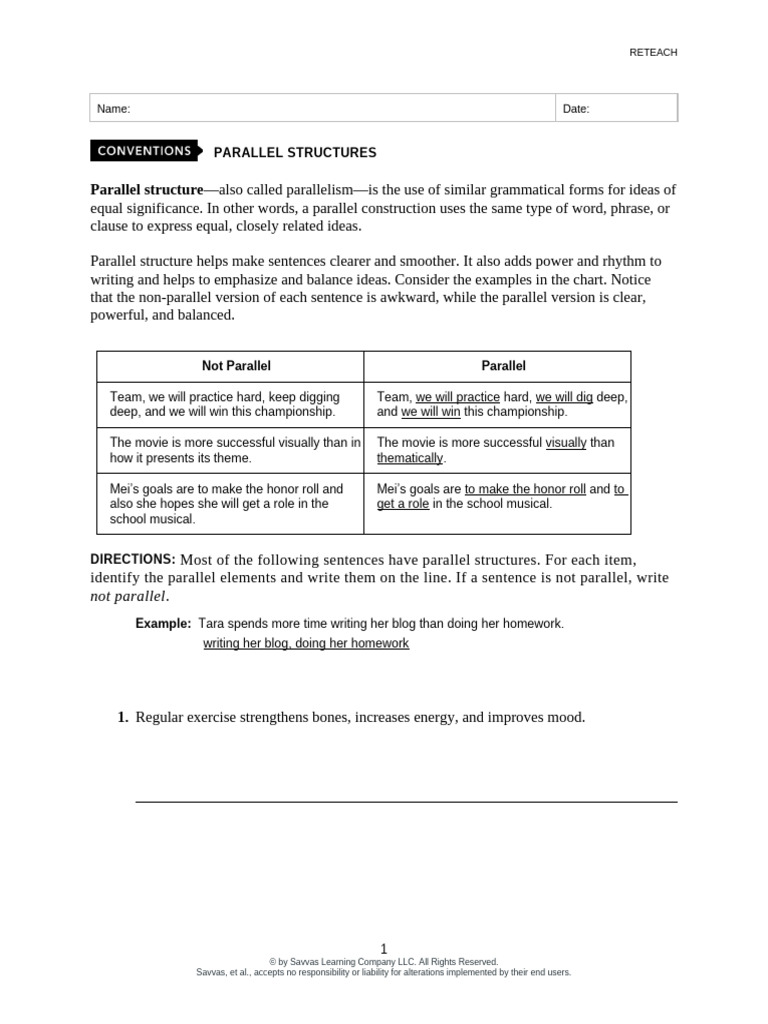 Worksheet on Parallel Structures PDF Cognitive Science Linguistics
