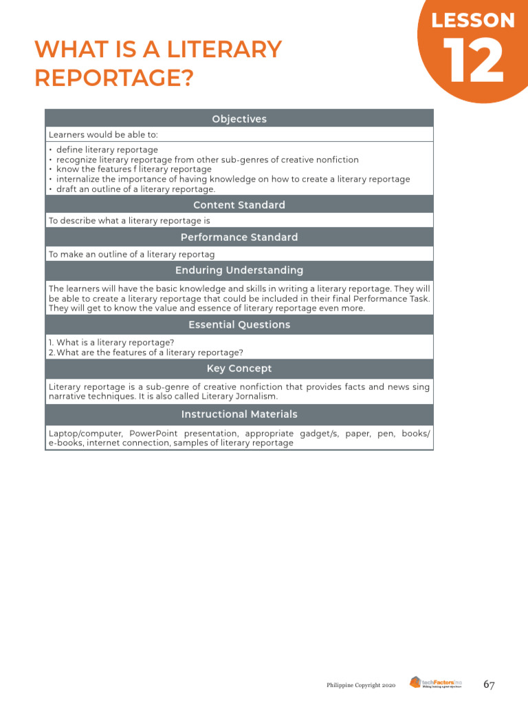 Understanding Literary Reportage Basics | PDF | Creative Nonfiction ...