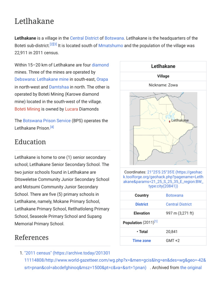 Letlhakane: Village Overview and Education | PDF | Botswana | Diamond