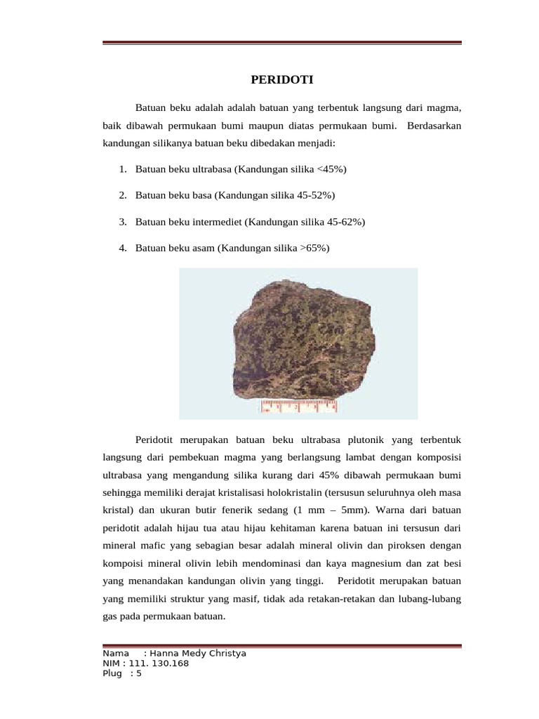 Peridotit: Batuan Beku Ultrabasa Plutonik | PDF