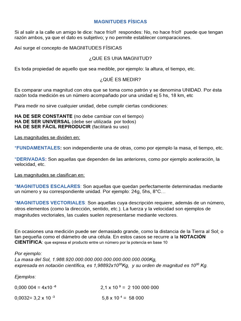 Magnitudes Físicas: Definición y Ejemplos | PDF | Vector Euclidiano ...