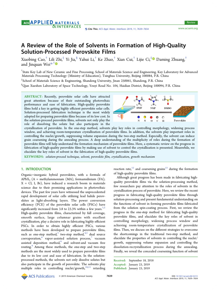Solvent Roles in High-Quality Perovskite Films | PDF | Solvent | Nucleation