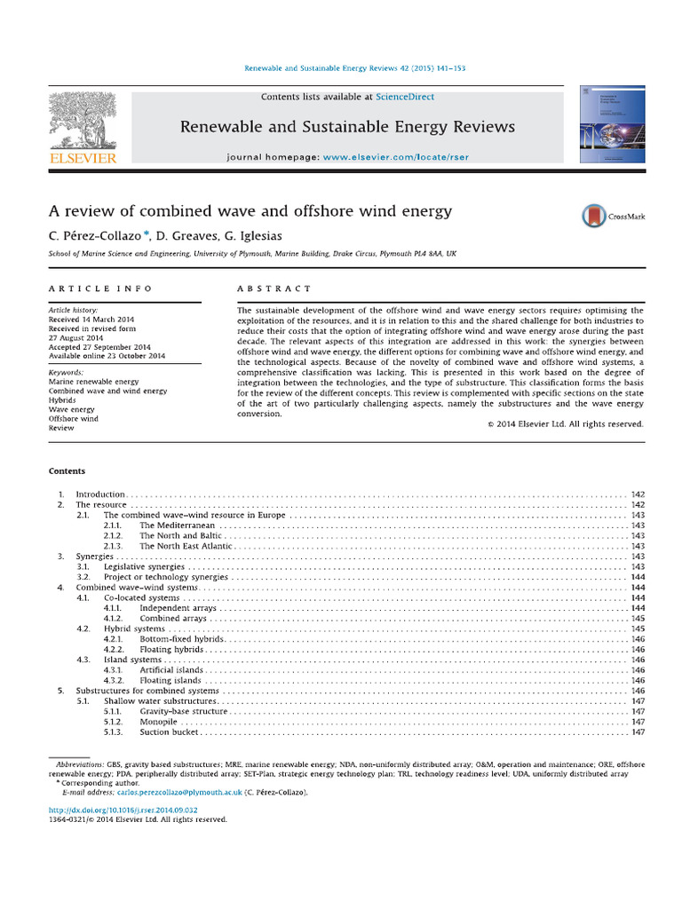 A Review of Combined Wave and Offshore Wind Energy | PDF