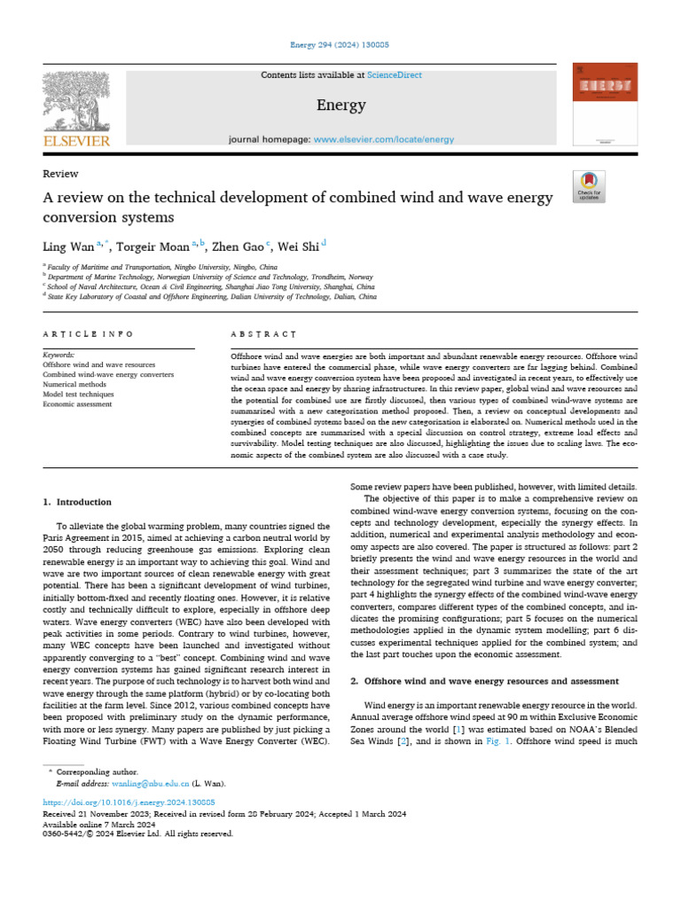 A Review On The Technical Development of Combined Wind and Wave Energy ...