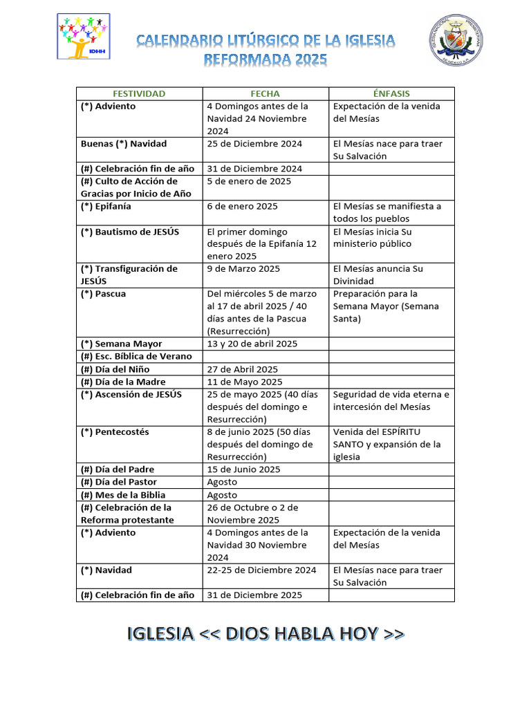 Calendario Litúrgico 2025: Adviento y Cultos | PDF | Pascua de ...