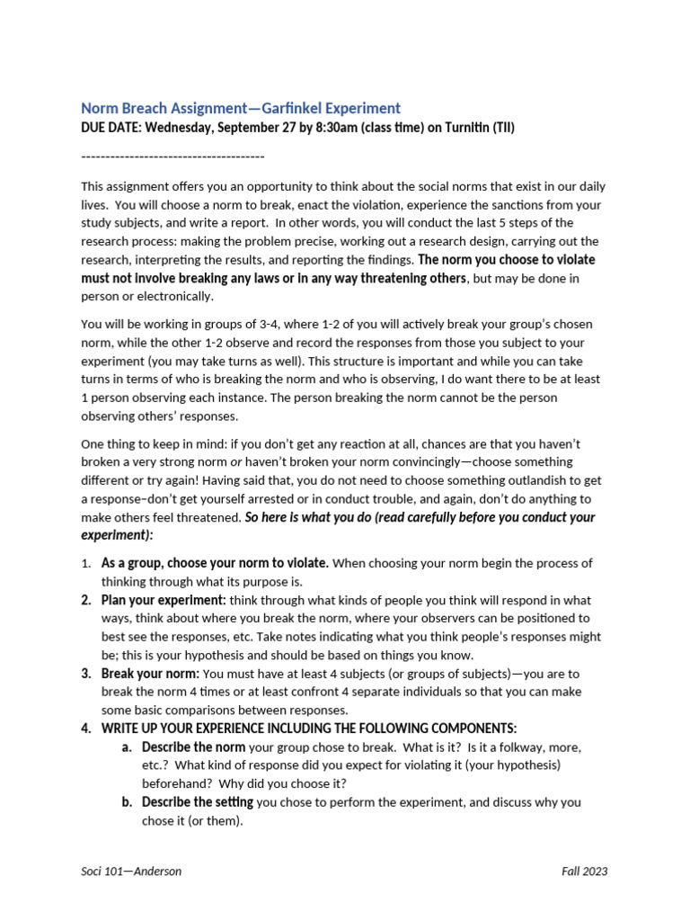 Norm Breach Experiment Assignment | PDF | Experiment