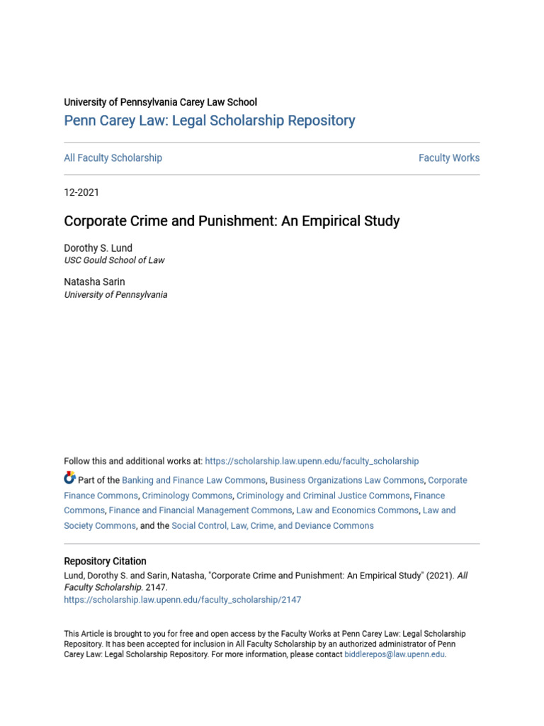 Corporate Crime and Punishment - An Empirical Study | PDF | Crimes ...