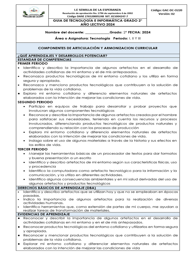 Guía de Tecnología e Informática 2° 2024 | PDF | Periférico | Microsoft ...