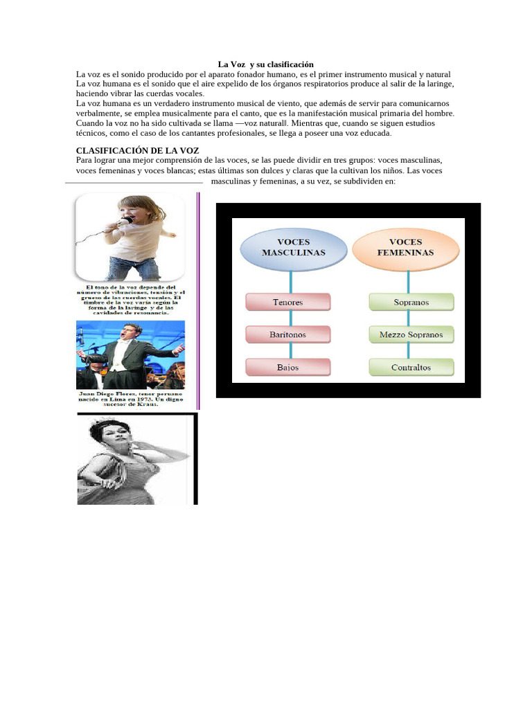 La Voz y Su Clasificación Imprimir | PDF | Voz humana | Canto