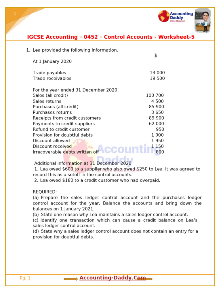 IGCSE Control Accounts Worksheet | PDF | Accounting | Business