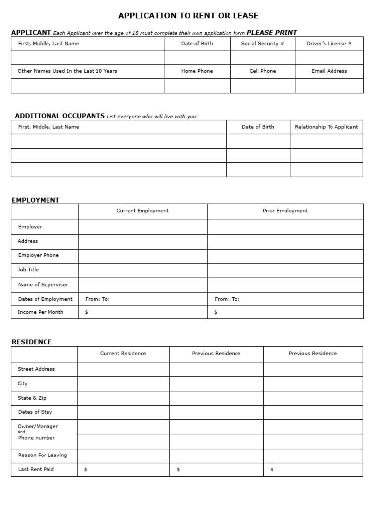 Blank Application | PDF | Renting | Lease