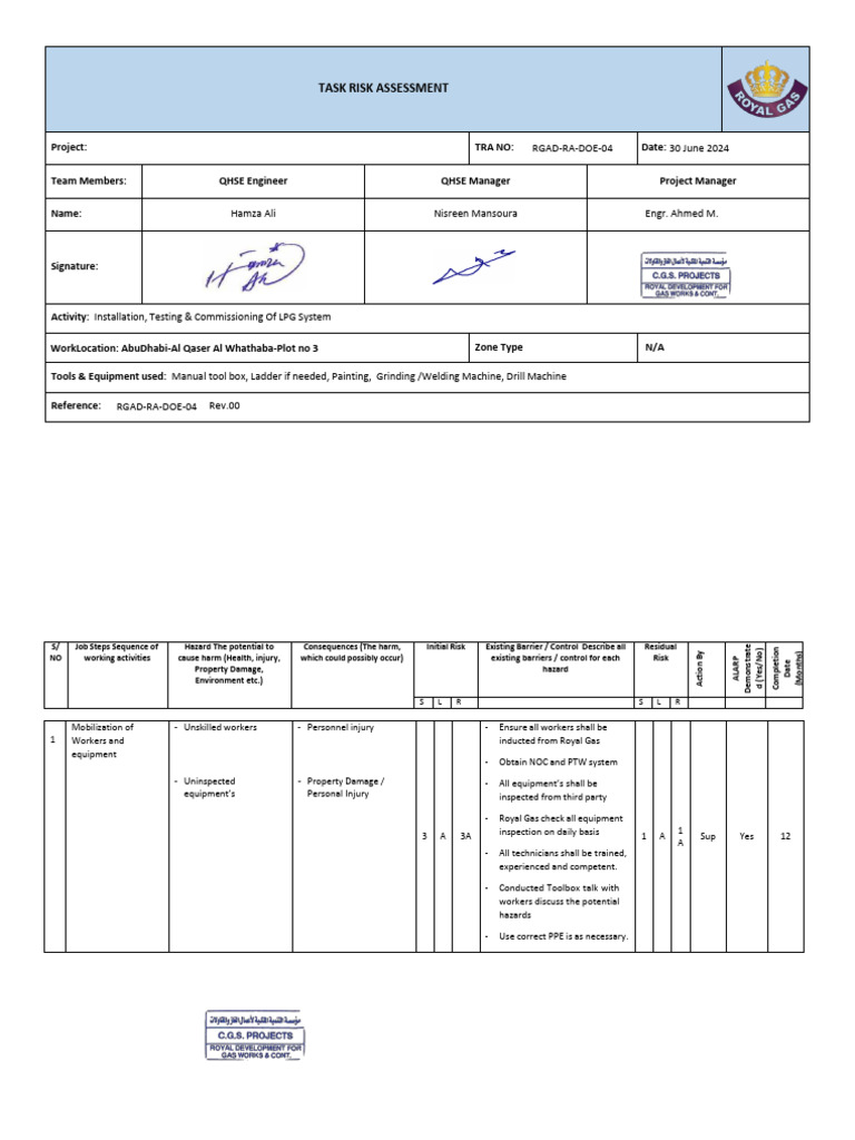LPG System Installation Risk Assessment | PDF | Hazards | Risk
