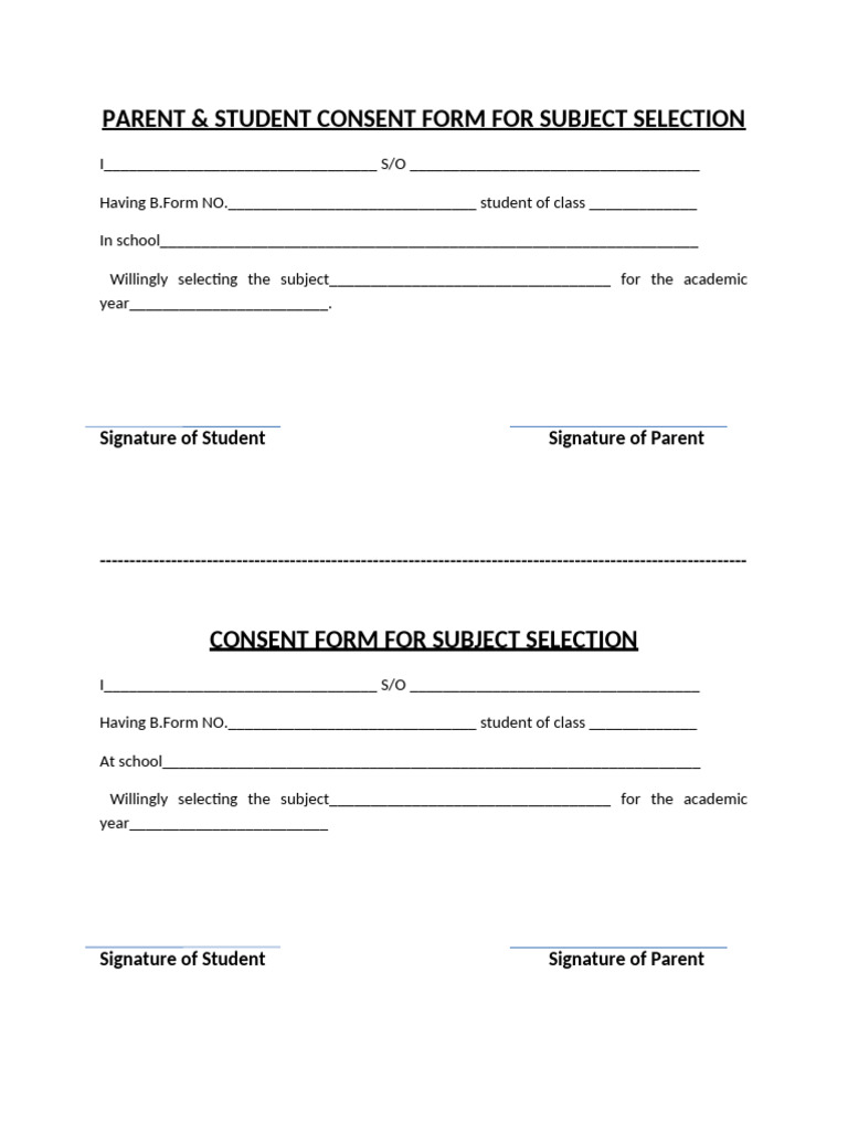 Parent-Student Consent for Subject Selection | PDF
