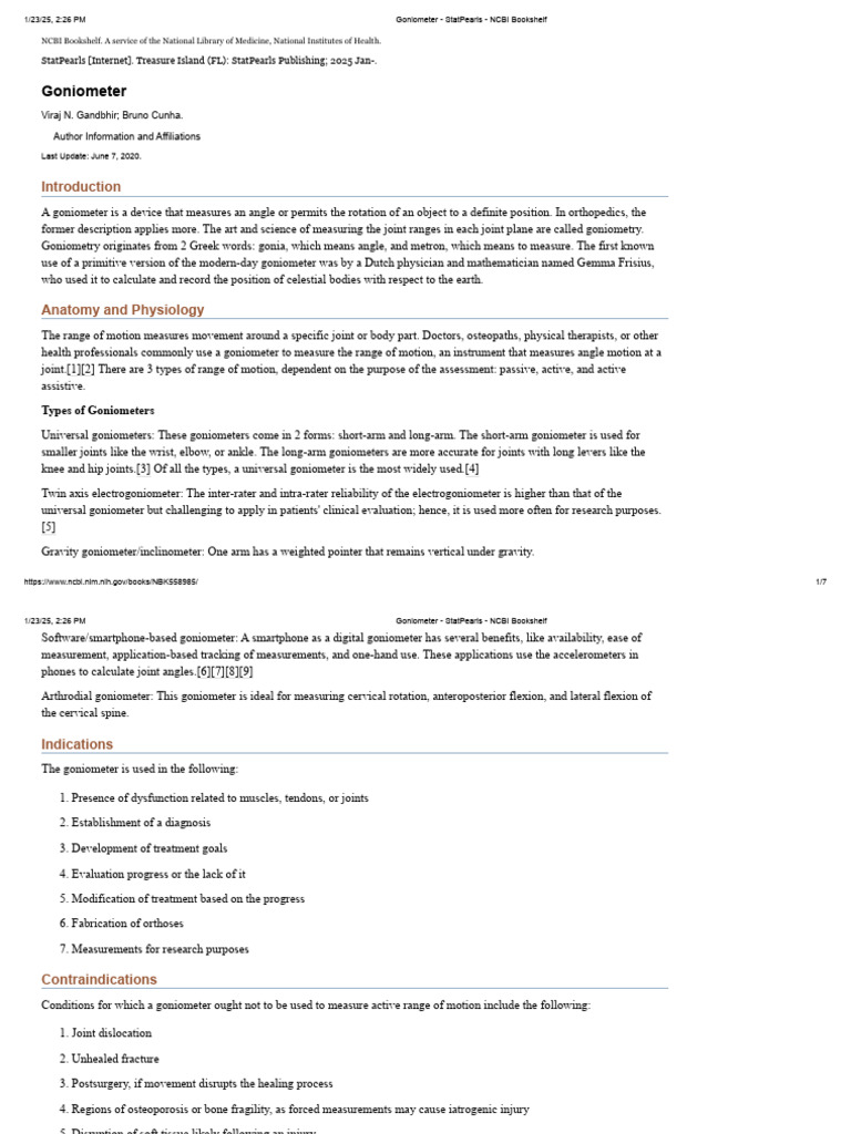 Goniometer: Uses and Contraindications | PDF