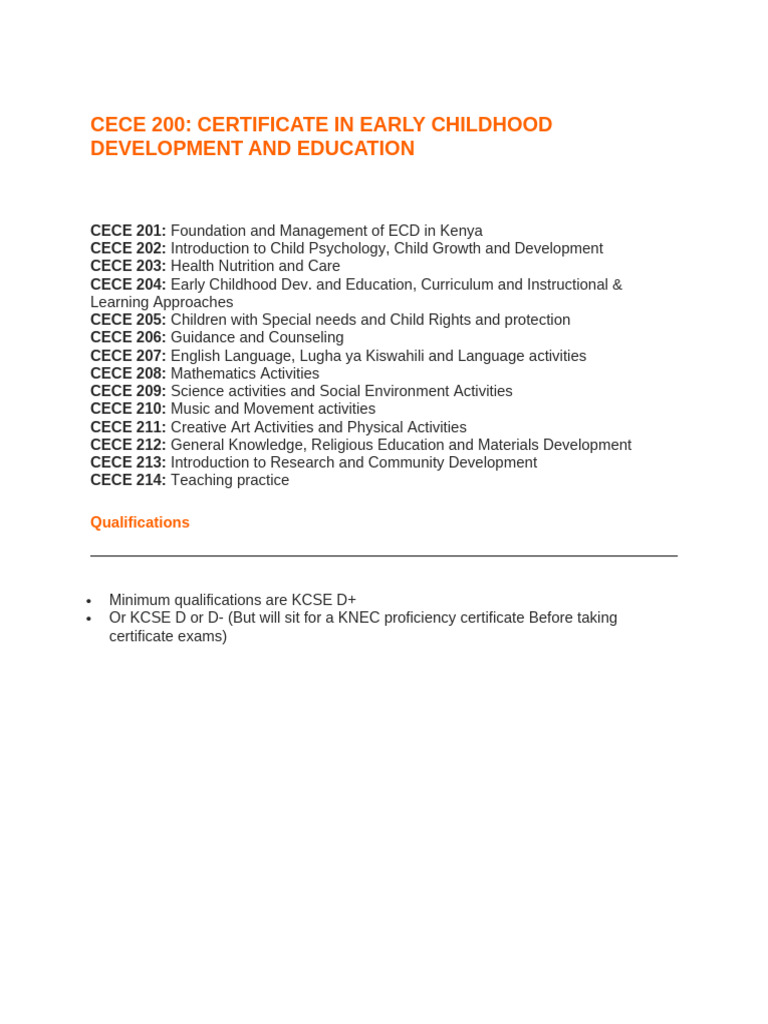 ECDE Certificate Course Content. | PDF