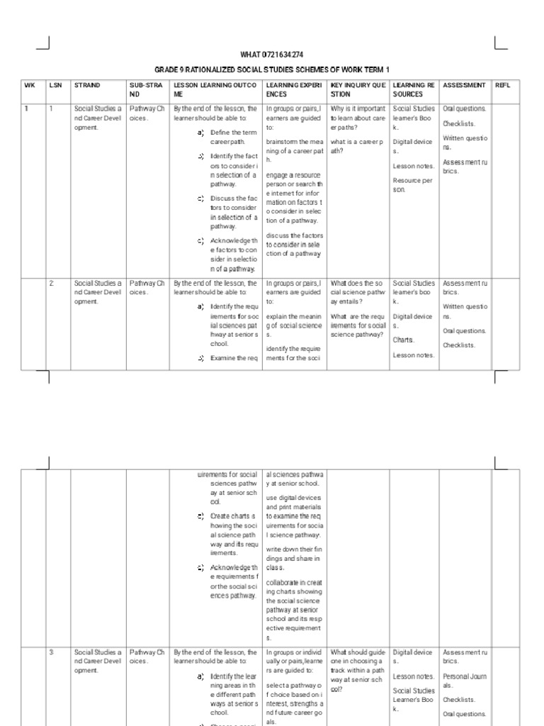 Grade 9 Rationalized Social Studies Schemes of Work Term 1 - Phoenix | PDF