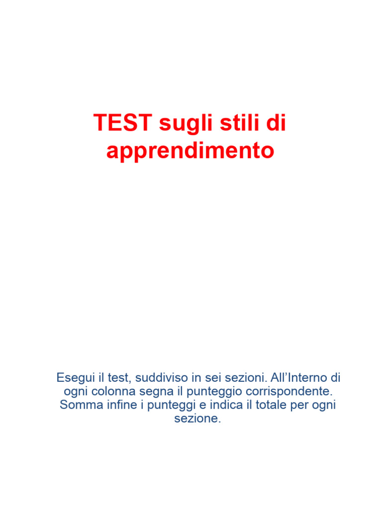 Test Stili Di Apprendimento | PDF