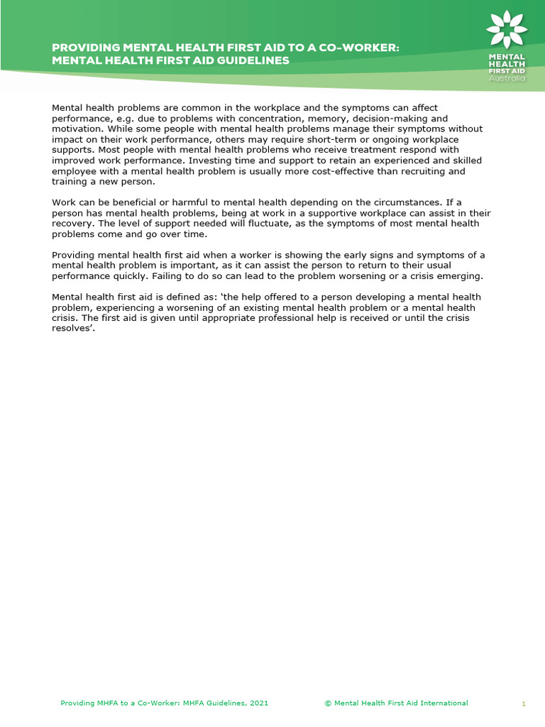 Copy of MHFA Providing Mental Health First Aid to a Co-worker - Mhfa ...