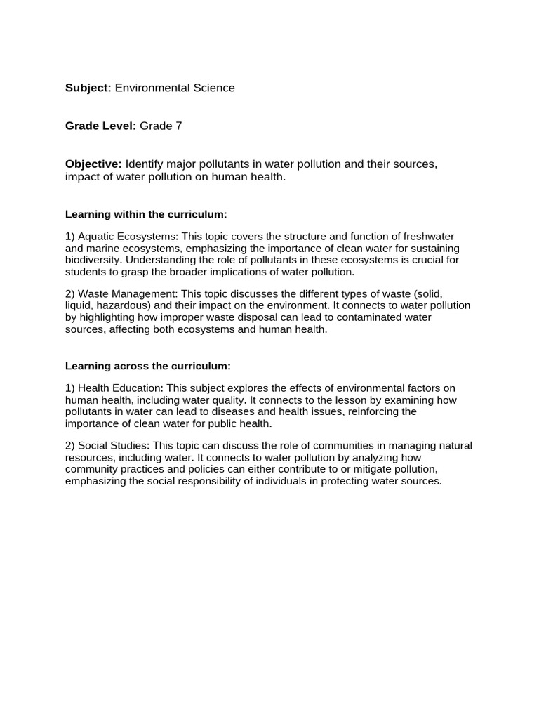 lesson_plan (1) | PDF | Water Pollution | Water