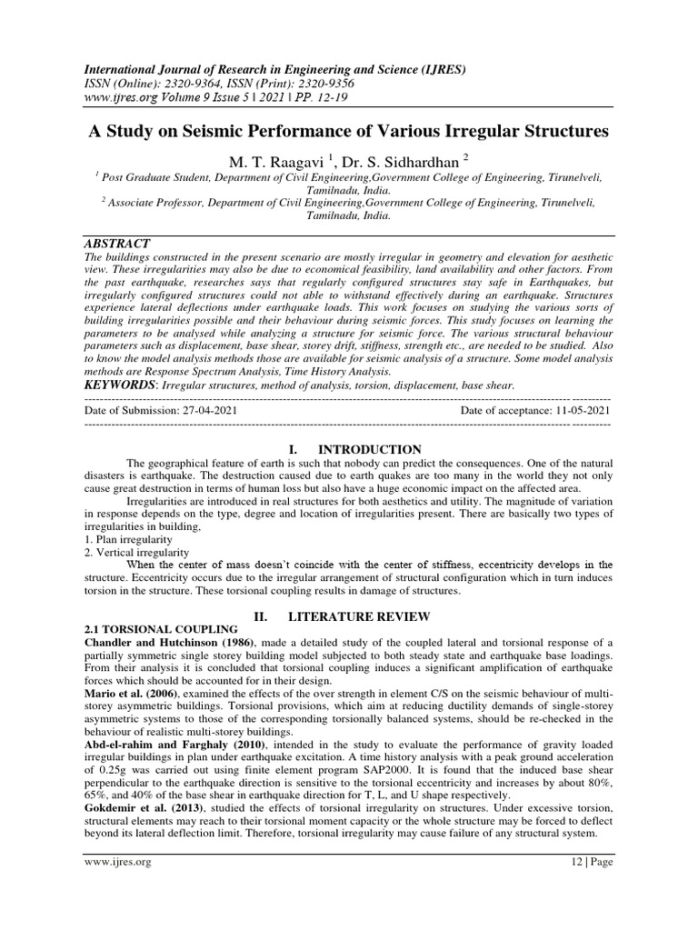 A Study On Seismic Performance of Variou | PDF | Earthquakes | Seismology