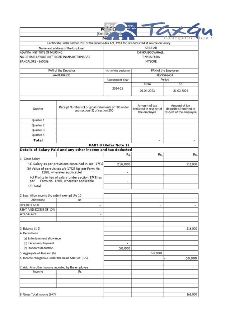 Form 16 TDS Certificate for Salary | PDF | Personal Finance | Economies