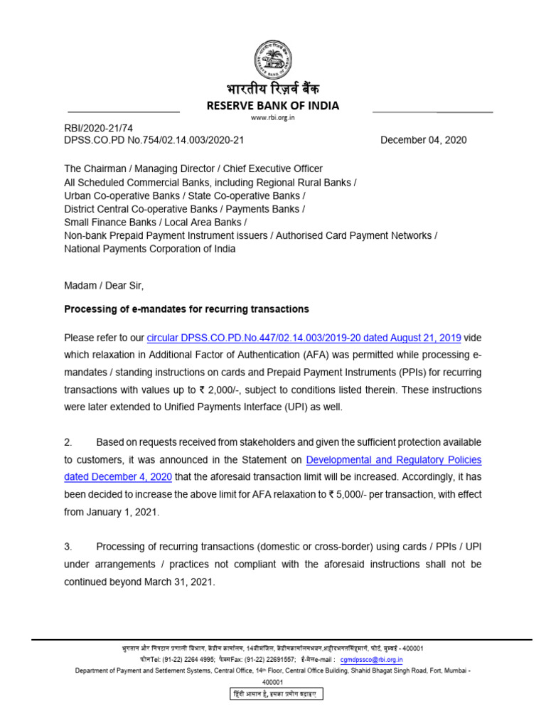 Rbi Circular On Afa | PDF | Reserve Bank Of India | Service Industries