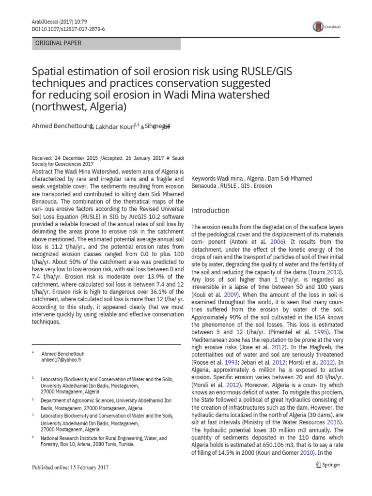 Évaluation de l'érosion des sols à Wadi Mina | PDF | Science du sol ...