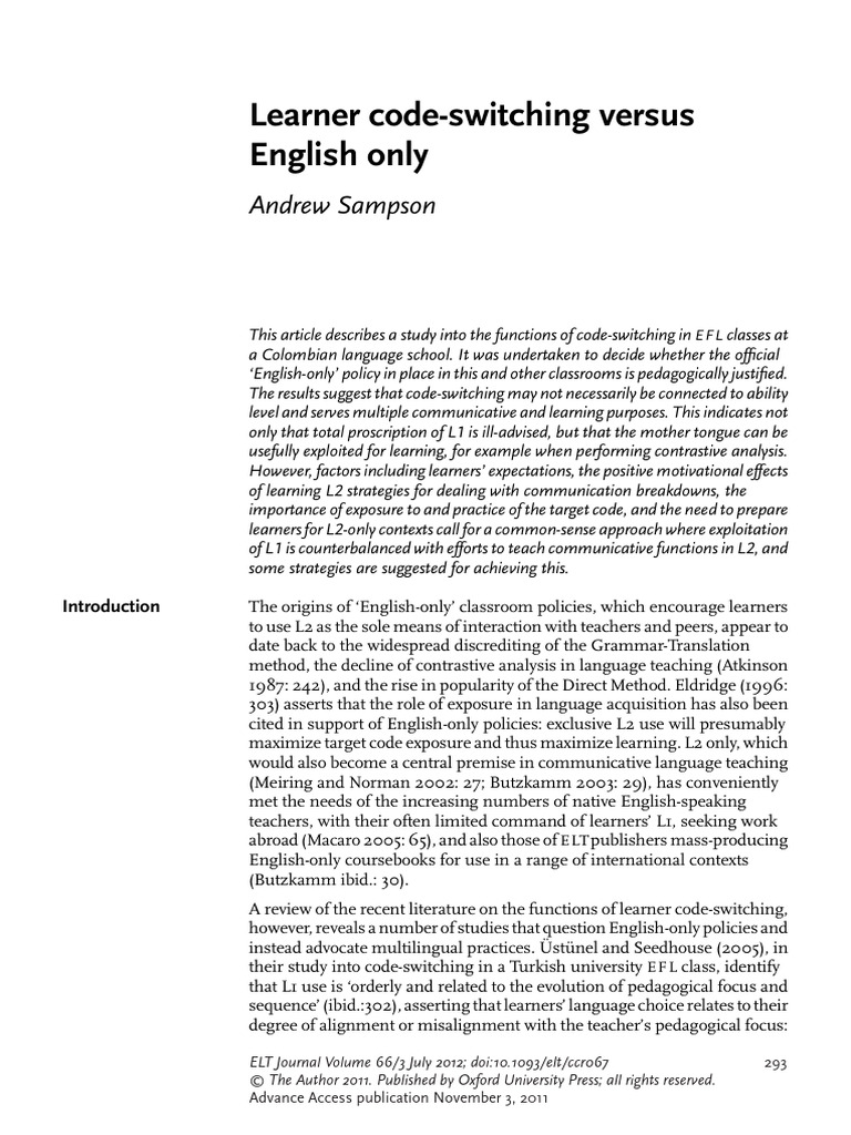 Code-Switching in EFL Classrooms | PDF | Second Language | First Language