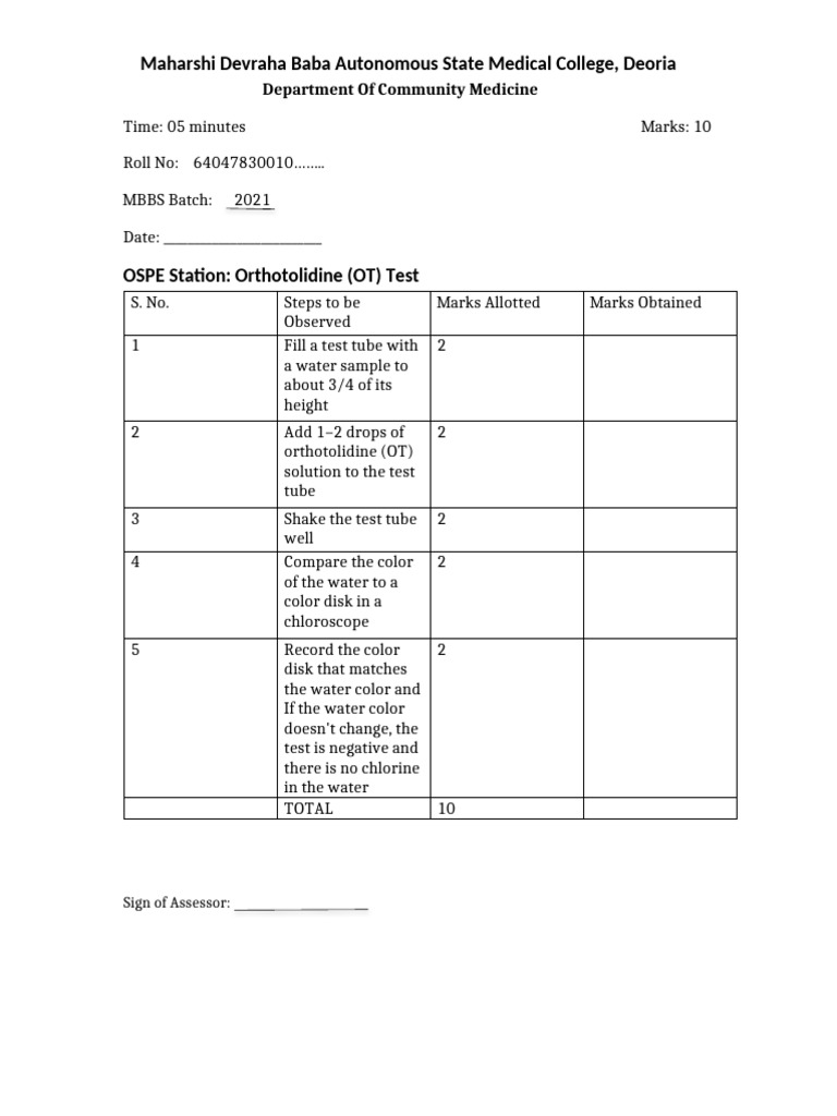 OT Test for Water Quality Assessment | PDF