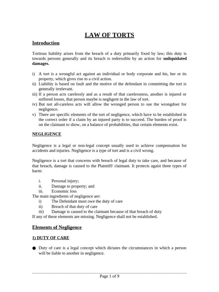 Tort of Negligence Revised | PDF | Negligence | Damages