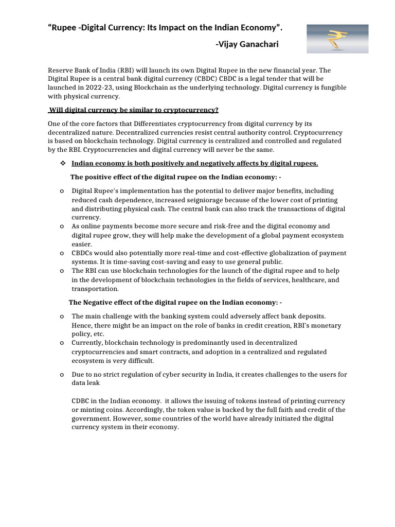 Rupee - Digital Currency Its Impact On The Indian Economy | PDF ...