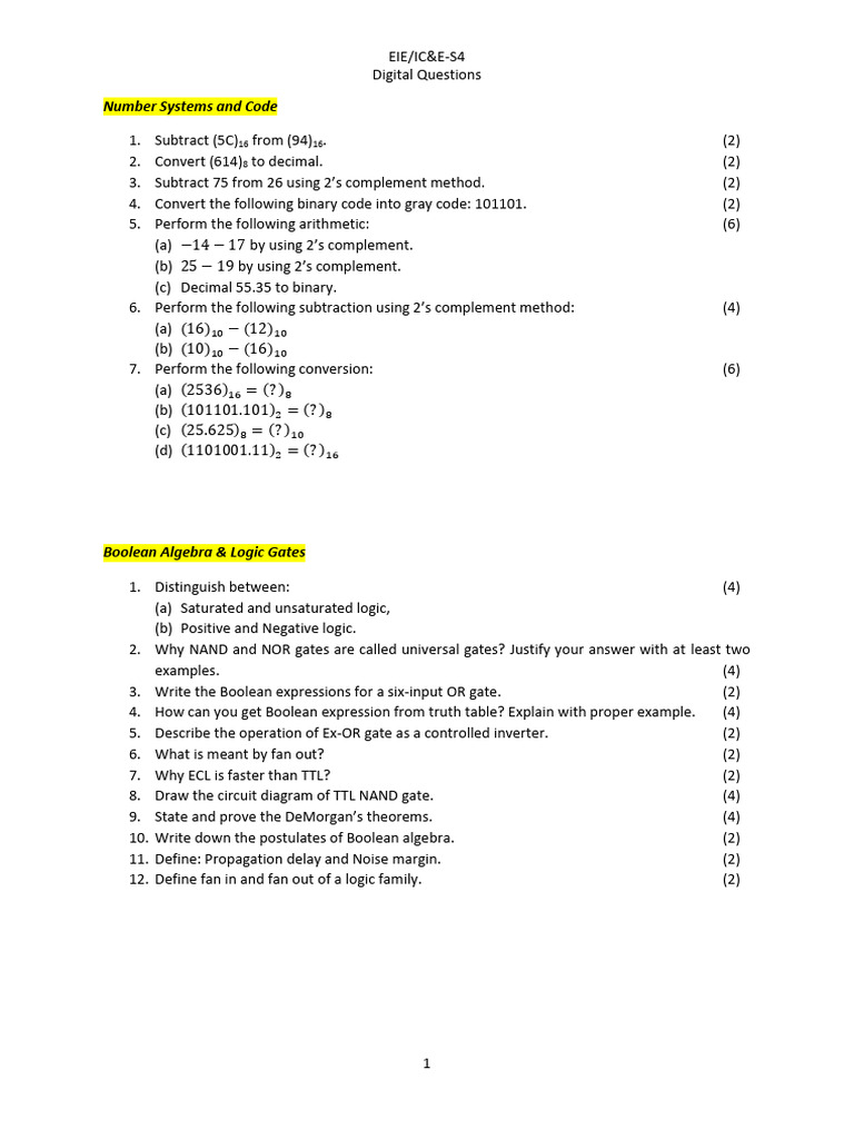 Digital Logic and Circuit Design Questions | PDF | Logic Gate | Analog ...