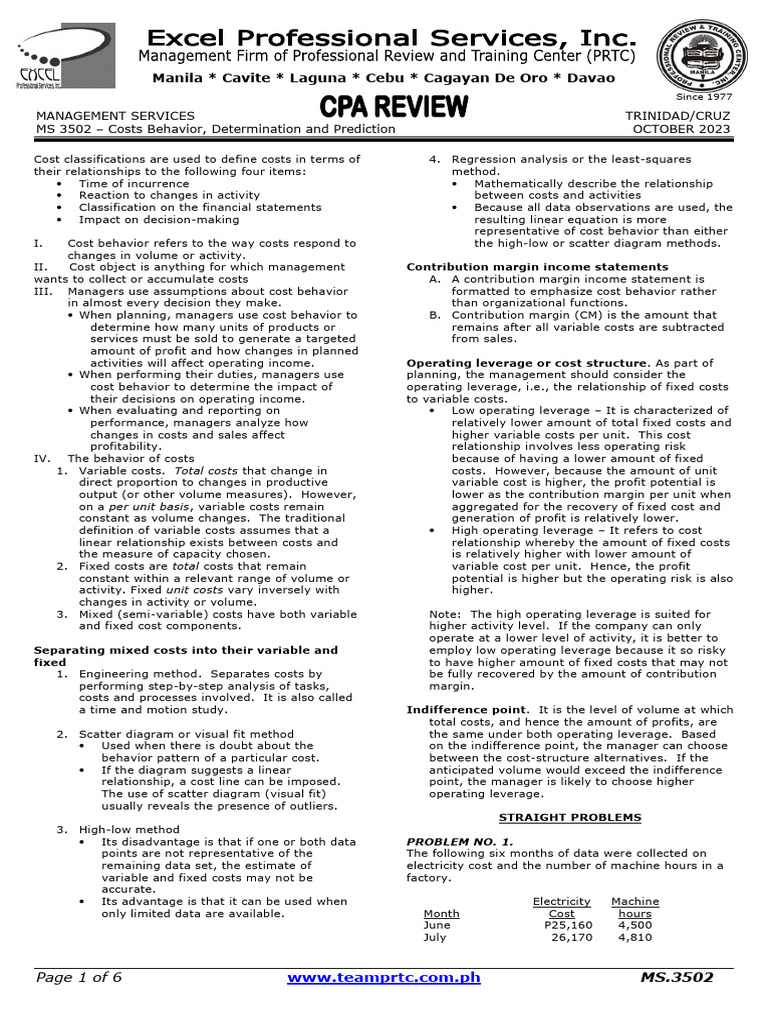 Cost Behavior Analysis and Management | PDF | Regression Analysis ...