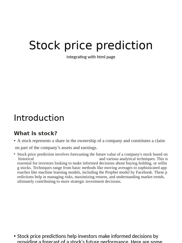Stock Prediction for Investors | PDF | Prediction | Stocks
