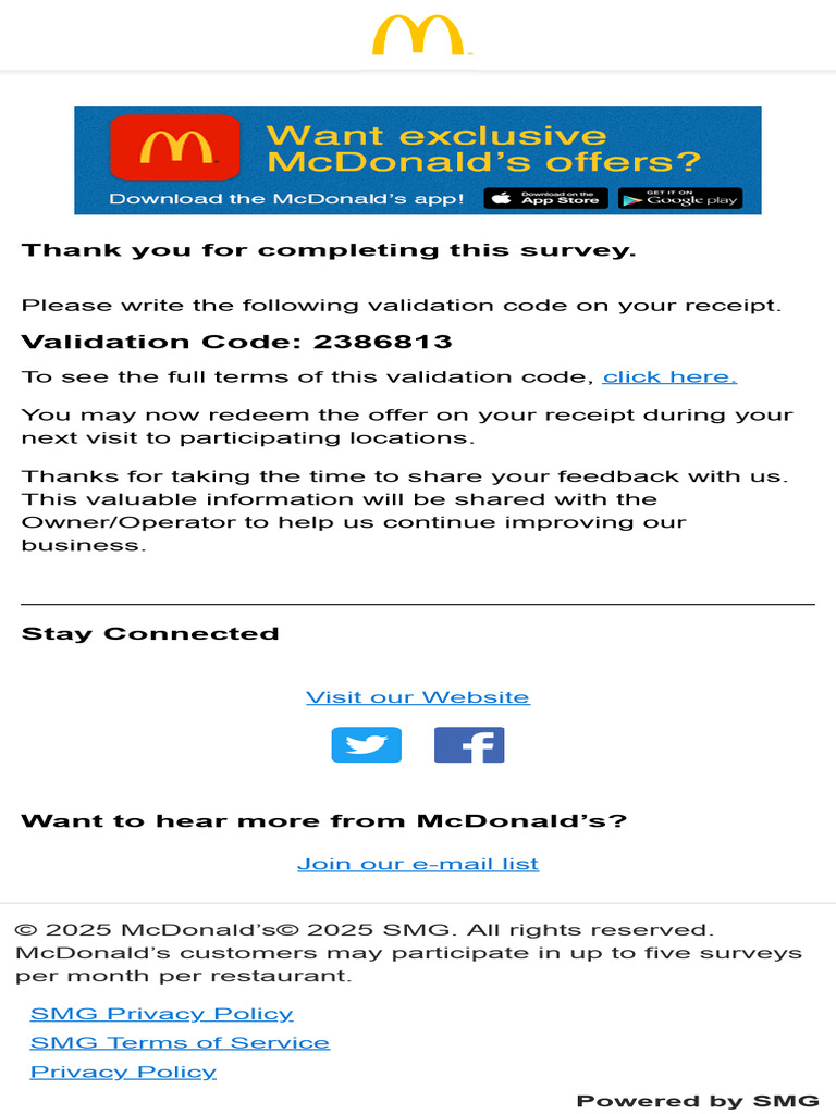 McDonald's Survey Validation Code | PDF