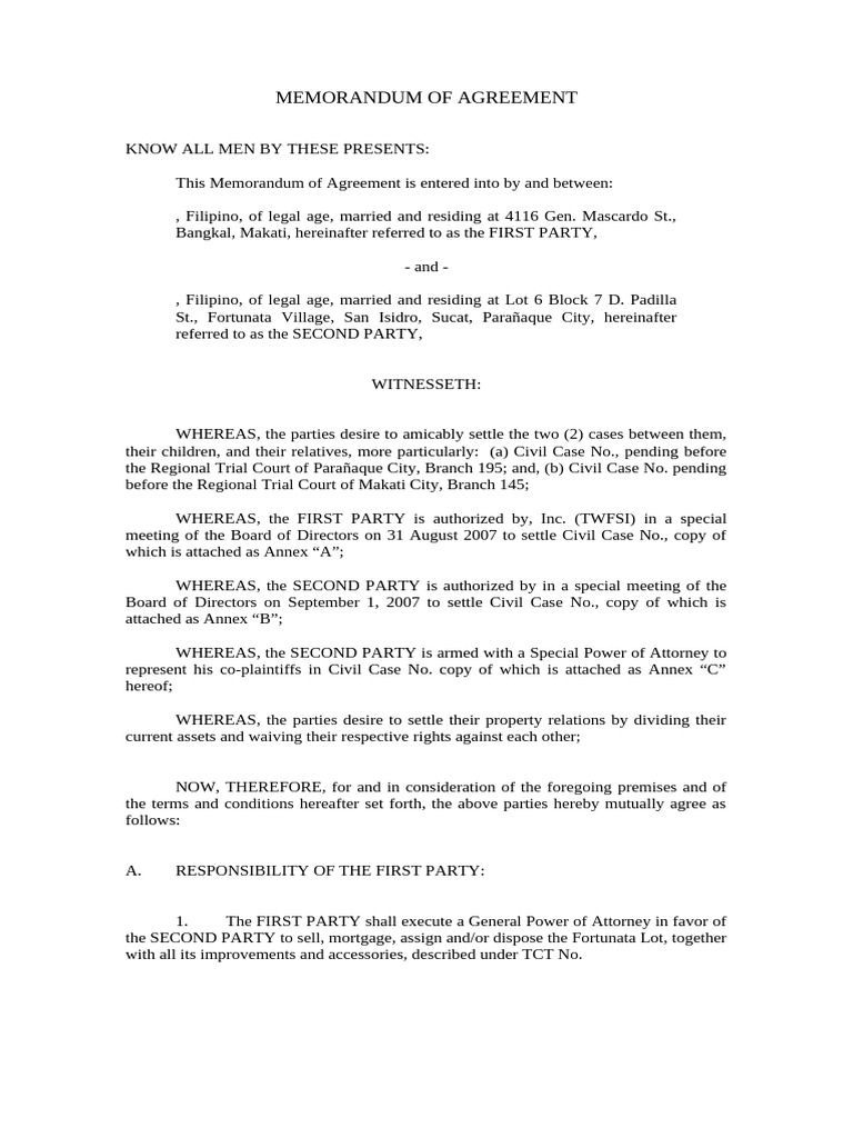 Memorandum of Agreement FERNANDO | PDF | Mortgage Law | Common Law