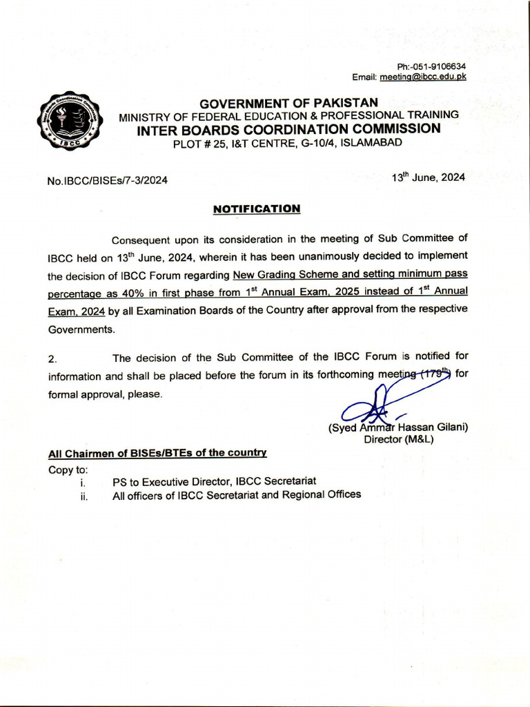 Notification To Implement New Grading Scheme From 2025-13 June 2024 | PDF